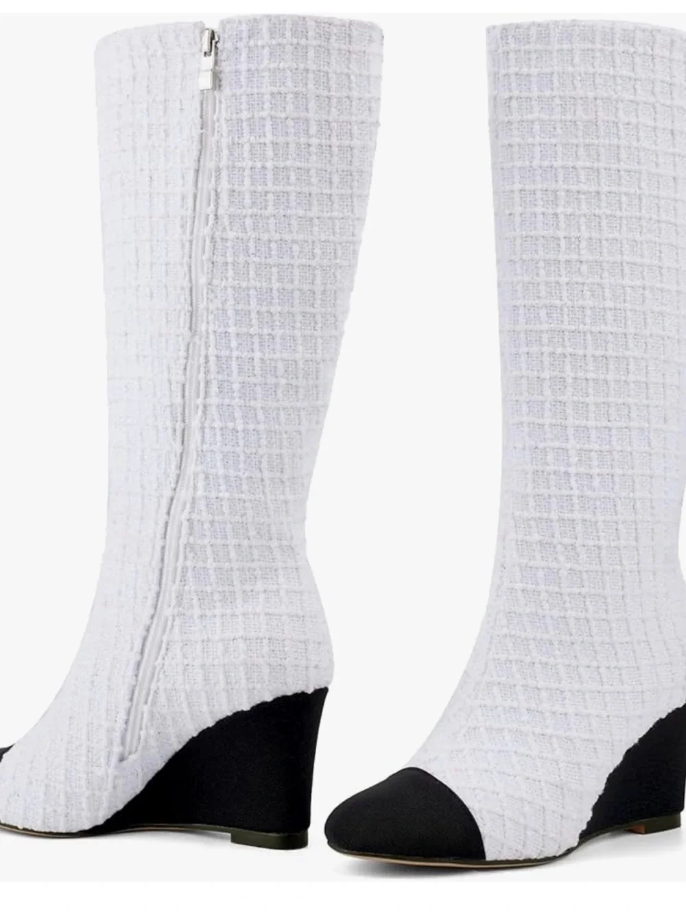 Knit Two-Tone Wedge Boot in White and Black size 7.5